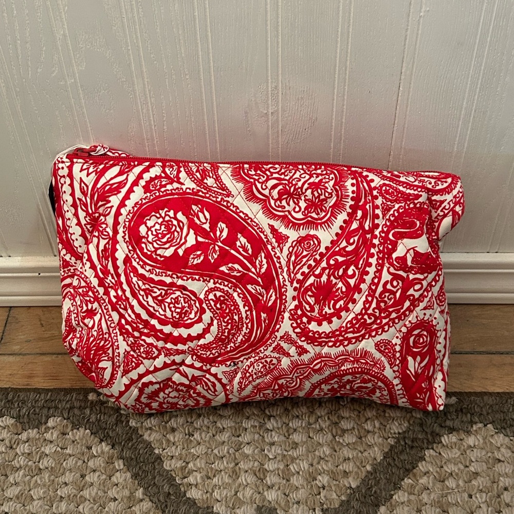 Vera Bradley Red and White Paisley Quilted Cosmetic Pouch